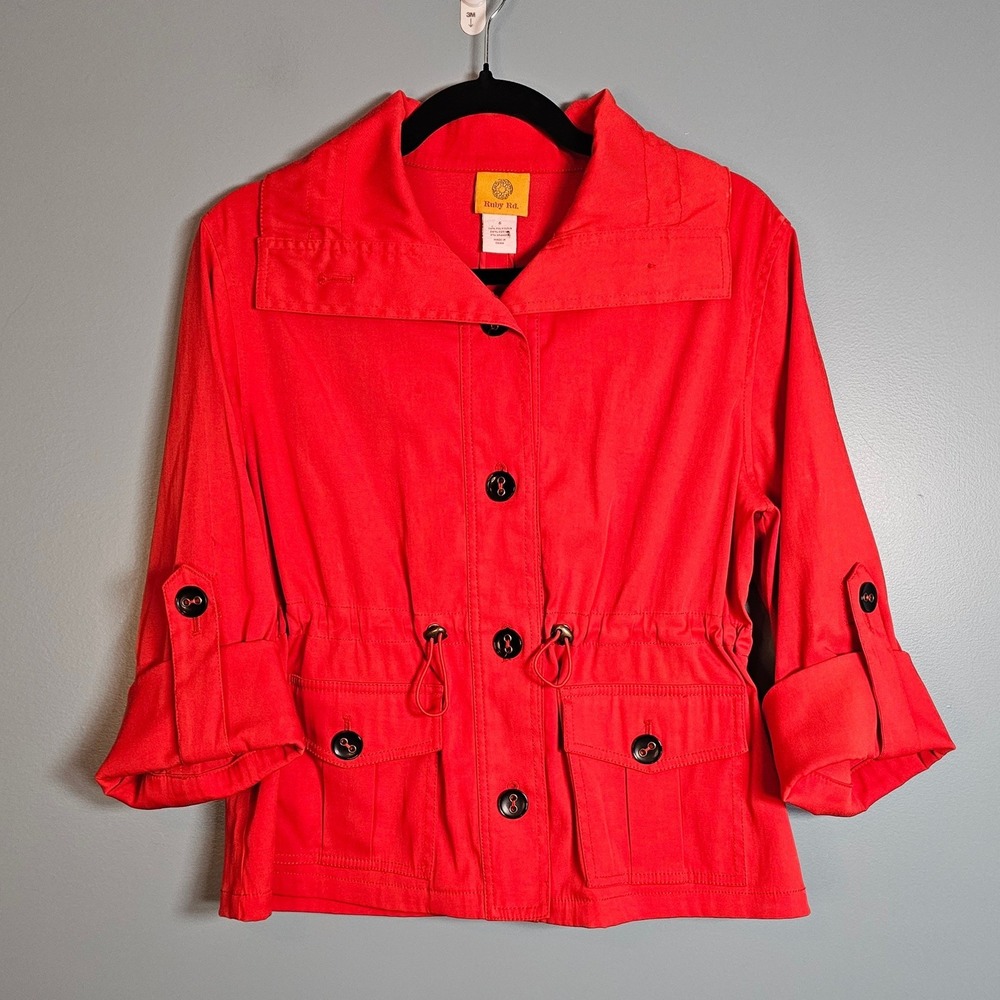 Ruby Rd Red Roll Tab Utility Jacket Women's Size … - image 1